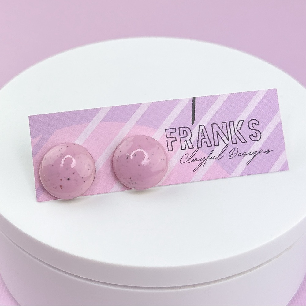 Round Glossy Handmade Polymer Clay Large Stud Earrings